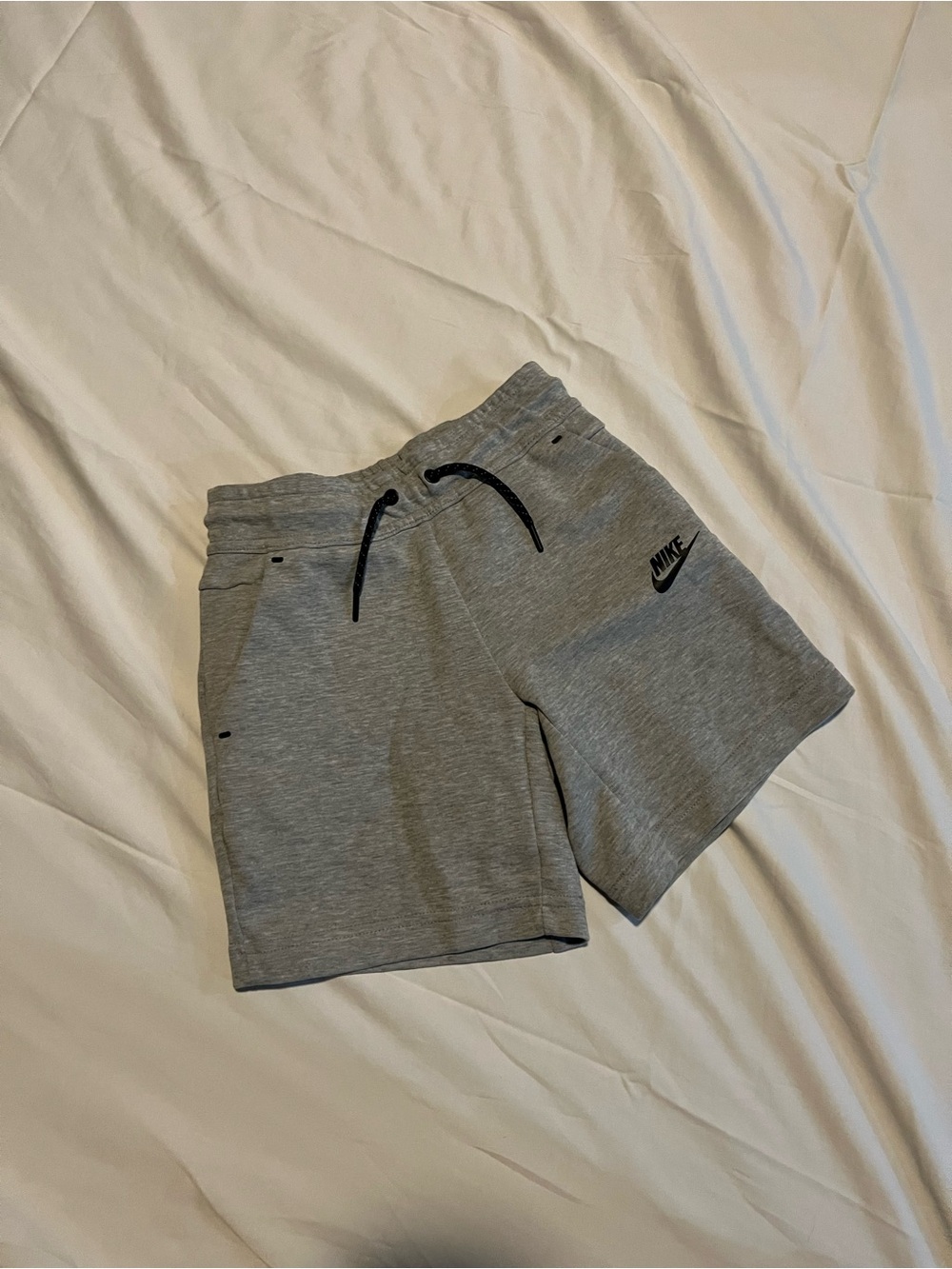 Nike Men's Light Grey Athletic Shorts with Black Logo